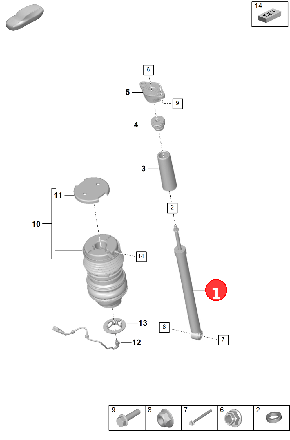 Gas shock absorber OE 9J1513035E