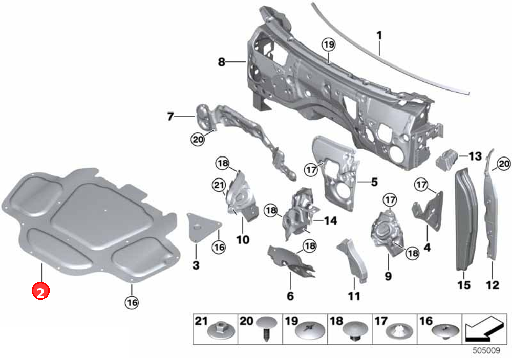 Sound insulating engine hood OE 51487189921